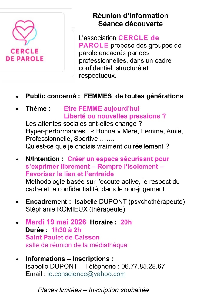 Affiche réunion d'information du Cercle de parole