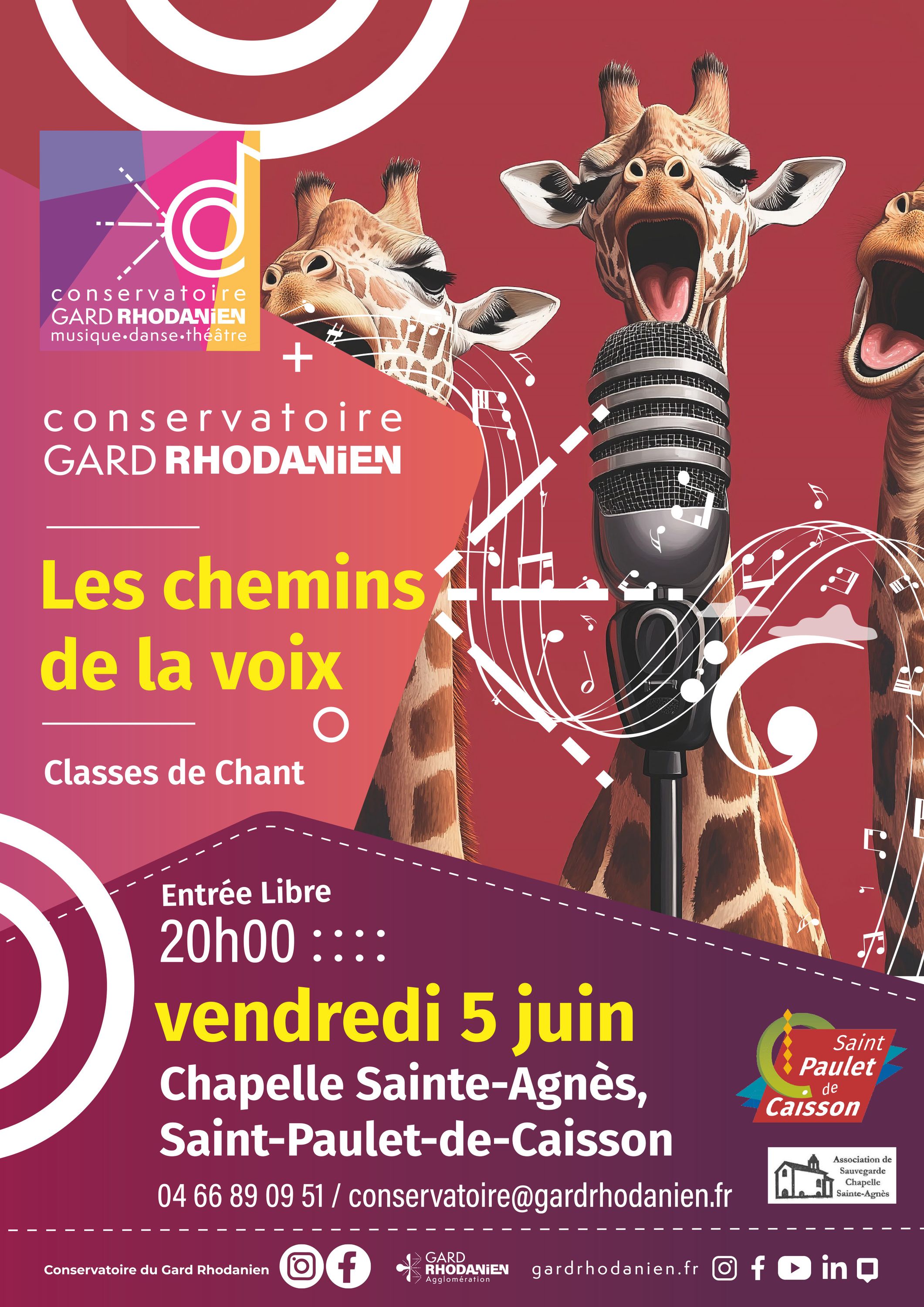 Affiche concert "Les chemins de la voix" le 5 juin à la chapelle Ste agnès